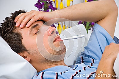 Close up of man with flu Stock Photo