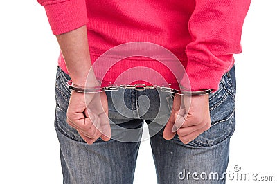 Close-up a man is handcuffed behind his back Stock Photo