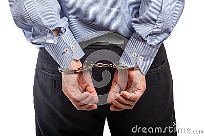 Close up of a man in handcuffs arrested, isolated Stock Photo