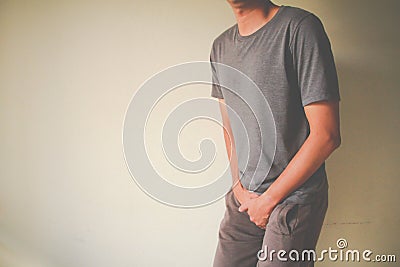 Close Up of the Man Holding His Genitals Cause Pain Stock Photo