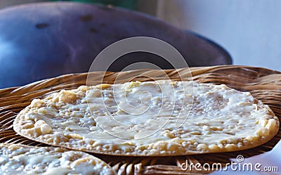 Close up on a man`ouche with melted chees Stock Photo