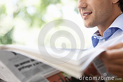 Close up of Man Reading Newspaper Stock Photo