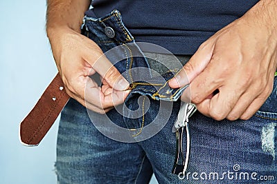 Close up shot of man in jeans with open zipper Stock Photo