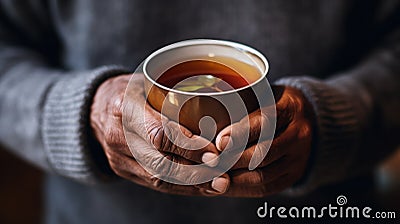 Close up of a man& x27;s hands holding an iced tea, AI Stock Photo