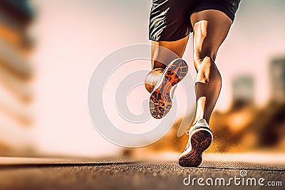 Close-up of man's sport sneakers and legs in motion. created with Generative AI Stock Photo