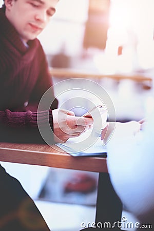 Close up of a man using mobile smart phone Stock Photo