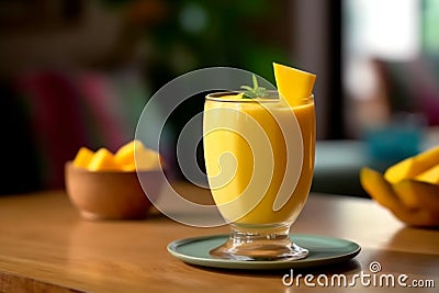 Mango lassi, Indian yogurt drink. Generative AI Stock Photo