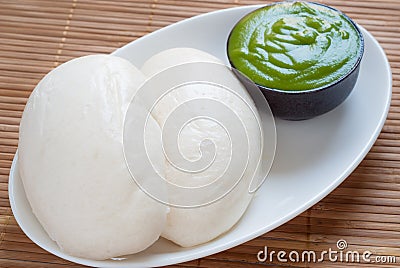 Mantou Chinese steamed bun with Thai pandan custard Stock Photo