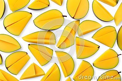 A close up of many slices of yellow mango Stock Photo