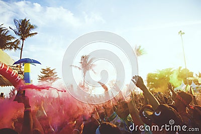 Close-up of marathon, people covered with colored powder at the Finish Festival Editorial Stock Photo