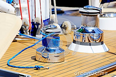 Marine ropes on the deck of an expensive yacht Stock Photo