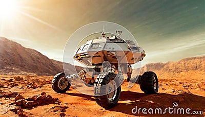 Close-up of a Mars Rover Exploring a Red Desert Planet - Generative Ai Stock Photo