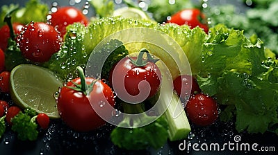 A close-up masterpiece: Water droplets dance on the velvety surface of fresh vegetables Stock Photo