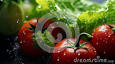 A close-up masterpiece: Water droplets dance on the velvety surface of fresh vegetables Stock Photo