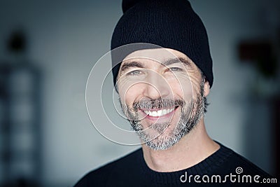 Close Up Of A Mature Man Smiling Stock Photo