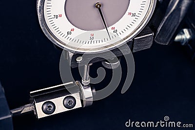 Dial gauge when measuring endmill with ball bearing Stock Photo