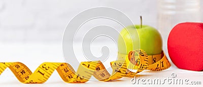 Close up measuring tape. Diet Health Planning and workout for new life. Stock Photo