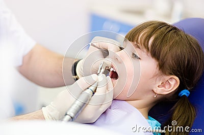 Close-up medical dentist procedure of teeth polishing with clean Stock Photo