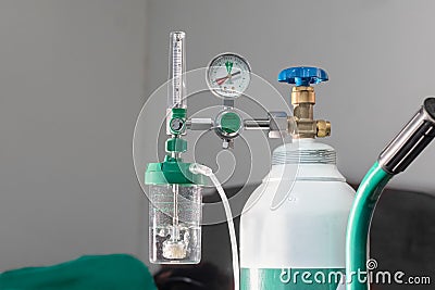 Close-up of medical oxygen flow meter shows low oxygen Stock Photo