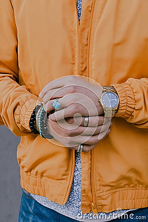 Man Hands Showing Jewelry Stock Photo