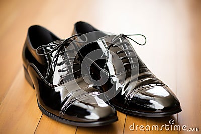 close-up of mens dress shoes with shining toe caps Stock Photo