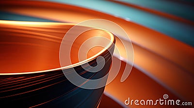 A close up of a metal bowl with some orange and blue swirls, AI Stock Photo