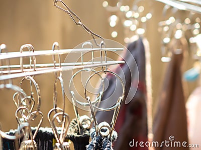 Part of clothes pin on bokeh blur background Stock Photo