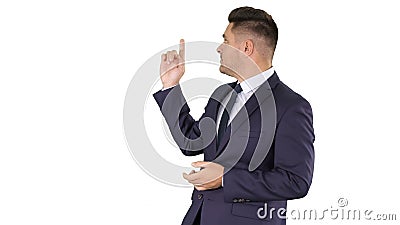 Meteorologist forecasting on white background. Stock Photo