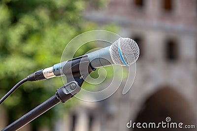 Close-up microphone meeting area Stock Photo