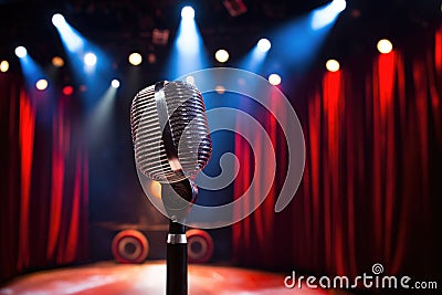 close-up of a microphone on a soundstage Stock Photo