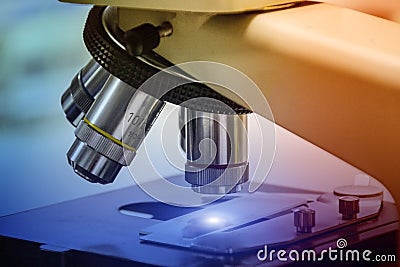 Close - up of Microscopes in Laboratory Stock Photo