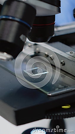 Close up of microscopic sample tray for optical analysis Stock Photo