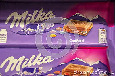 Close Up Of Milka Confetti Chocolate At Amsterdam The Netherlands 2019 Editorial Stock Photo