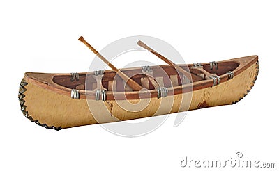 Close-up of a miniature birch bark canoe isolated. Stock Photo