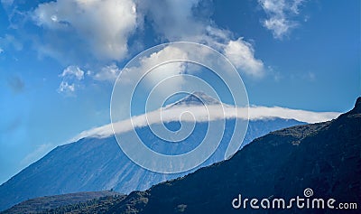 Close up of mist and cloud shrouded Mount Teide volcano in Tenerife, Stock Photo