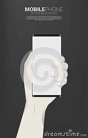 Close up mock up mobile phone in hand. Vector Illustration