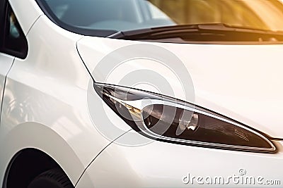 Close up of model modern design car with led headlight, technology futuristic concepts with Generative AI Stock Photo