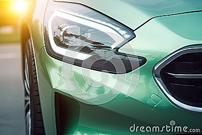 Close up of model modern design car with led headlight, technology futuristic concepts with Generative AI Stock Photo