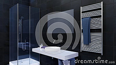Close up of modern bathroom with walk-in shower Cartoon Illustration