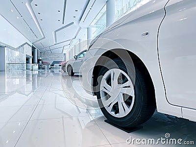 Close up of modern cars in showroom Stock Photo