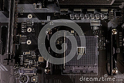 Close-up of modern computer motherboard. Electronic computer hardware technology Stock Photo