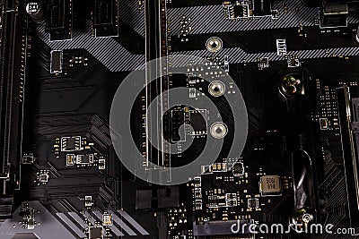 Close-up of modern computer motherboard. Electronic computer hardware technology Stock Photo