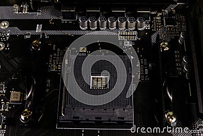 Close-up of modern computer motherboard. Electronic computer hardware technology Stock Photo