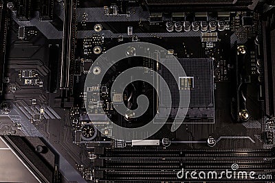 Close-up of modern computer motherboard. Electronic computer hardware technology Stock Photo