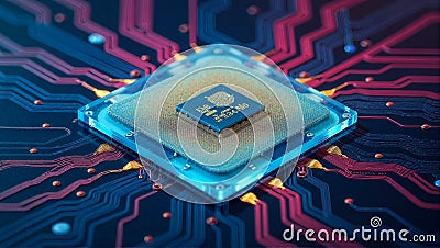 Close-up of a modern CPU, revealing intricate internals for AI and complex computations Stock Photo