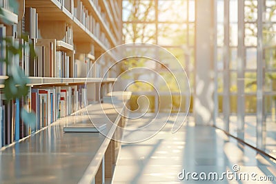 Close-up modern library on blurred background with daylight. Selective focus Stock Photo