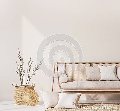 Close up for modern living room interior with natural wooden furniture Stock Photo