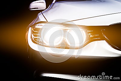 Close-up modern luxury car headlights Stock Photo