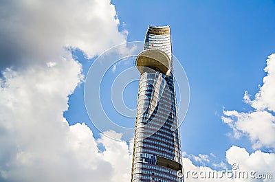 Close up of a modern skyscraper in Asia. Bitexco Saigon Tower. (Ho Chi Minh City, Vietnam - 25/01/2020 Editorial Stock Photo