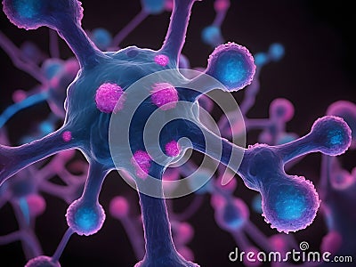 Close up, molecule of candida auris fungal infection , macro. Neon art. Stock Photo
